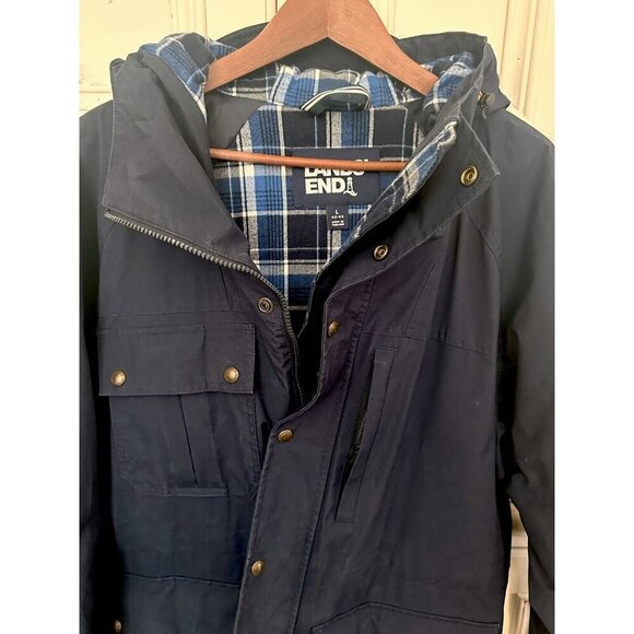 Lands’ End Mens Large (42-44) Bayfield Cotton Parka Barn Jacket Navy Blue 486014 - Picture 16 of 16
